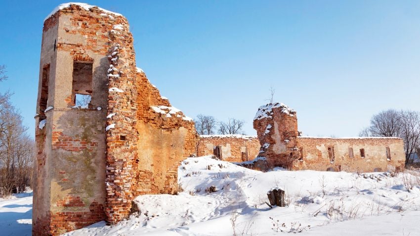 Belarus ruins with snow