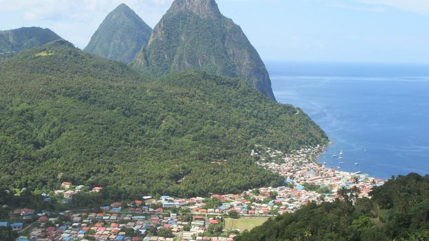 Looking down at Soufriere and Fond Bernier, Saint Lucia