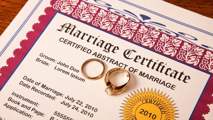 Imagen ilustrativa de un Certificado de Matrimonio que puede apostillar