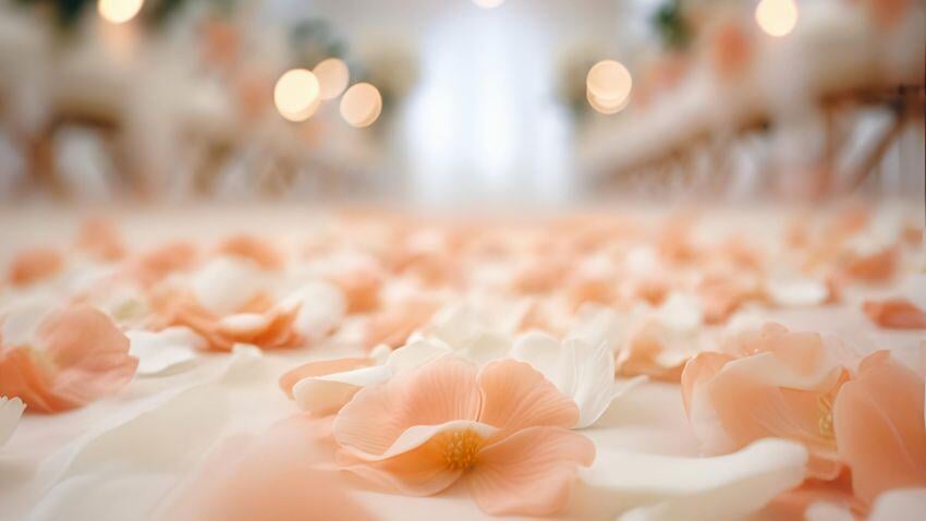 Medium Close-Up Shot Wedding Aisle With Flower Petals