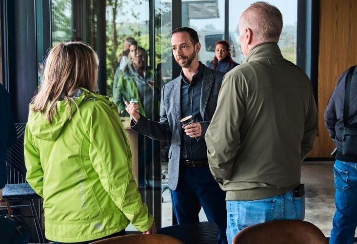 Mikkel talking to clients during a tour
