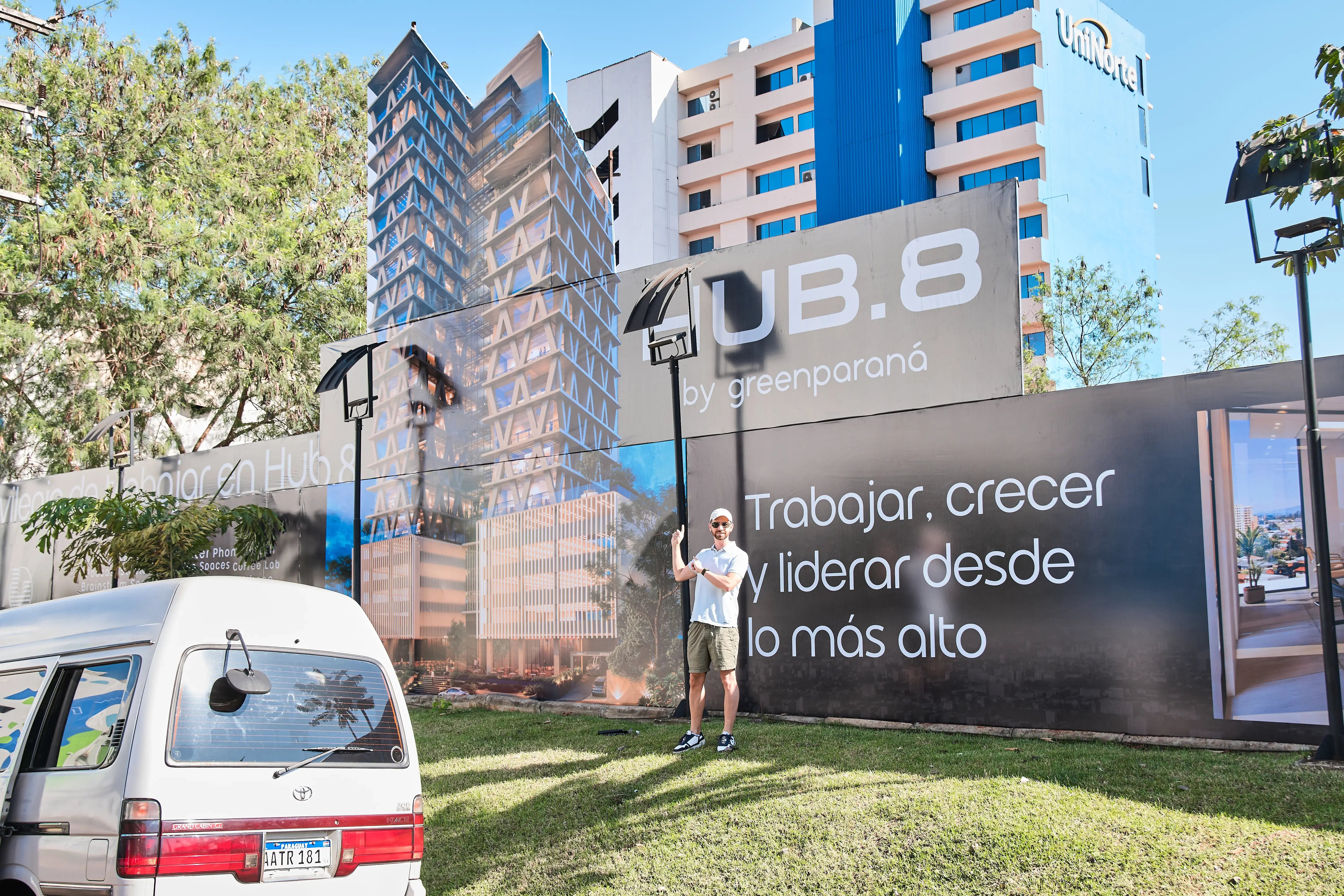 Mikkel in front of the works in progress in Paraguay — September 2025