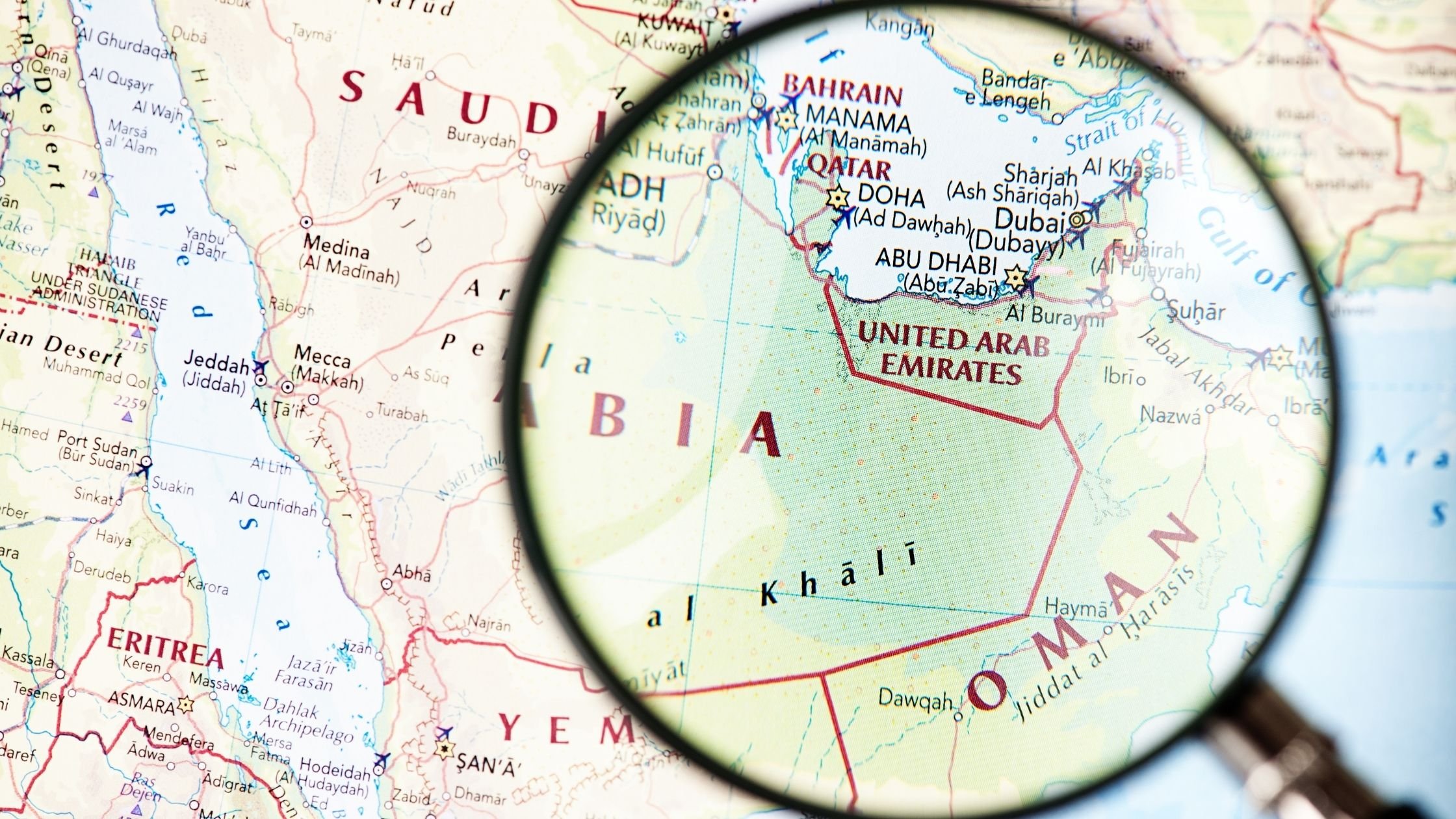 Mapa de los países de Oriente Medio, incluidos los Emiratos Árabes Unidos
