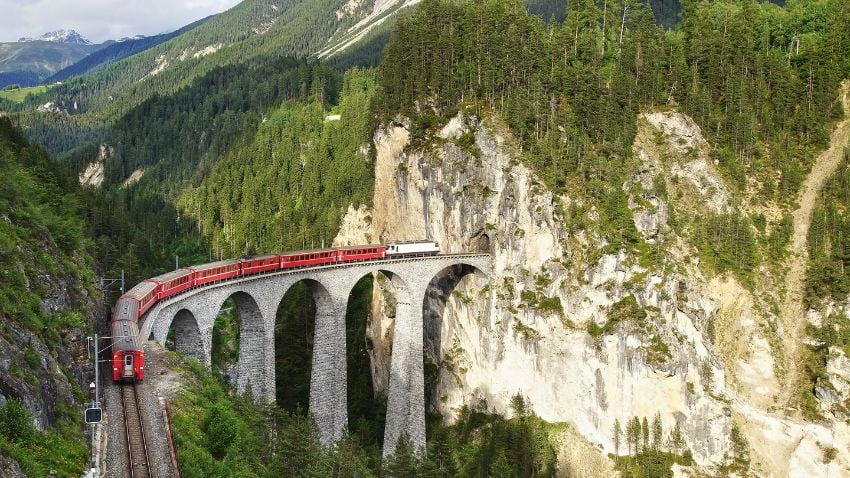 Landwasser Viaduct with train, Filisur, Switzerland