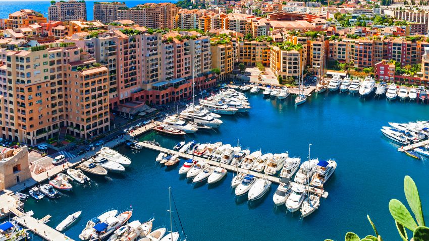 View of Marina with docked boats in Monaco City