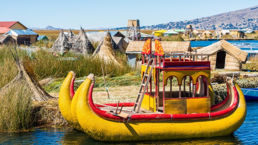 Uros Floating Islands in the peruvian Andes at Puno, Peru