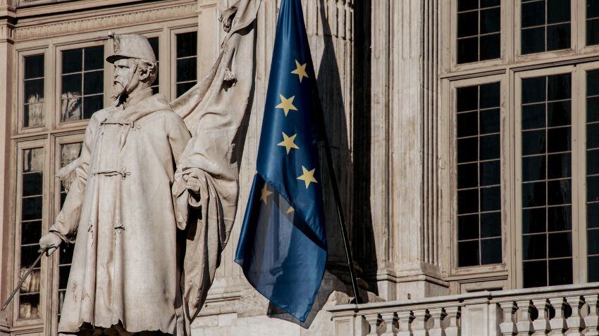 Statue with European Union Flag